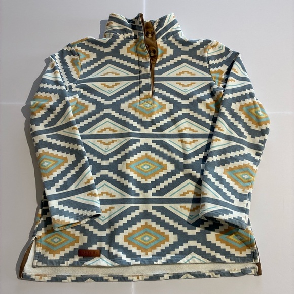 Marley Lilly Women’s Southwest Sweatshirt Size Small Blue Tan Cream - Picture 1 of 6